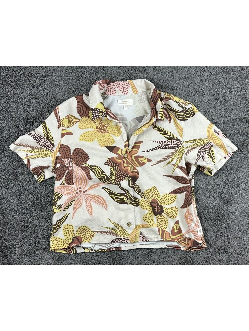 Roark Women XS Paradaiso Camp Shirt Tropical Floral Organic Cotton Button Up
